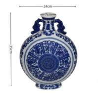 Flacon en porcelaine bleue et blanche avec motif Longévité et Huit Trésors, oreilles de dragon, cadeau de festival chinois, vase