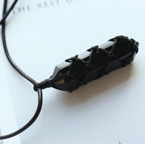 Obsidian alami pasangan tenunan tangan batu hitam pria liontin tali rantai kalung untuk wanita grosir perhiasan - Product Image 3