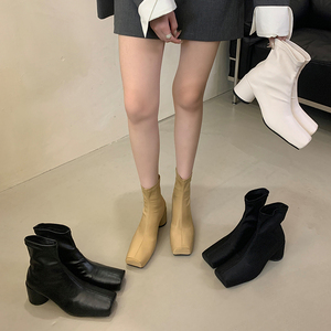 Botas Elásticas Cómodas con Tacón Grueso, Botines Cortos y Ajustados para Primavera y Otoño, Botas de Una Sola Pieza para Mujer 2025 - Product Image 2