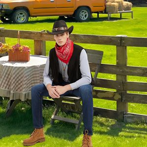 <span class=keywords><strong>Gilet</strong></span> à franges pour <span class=keywords><strong>homme</strong></span>, style années 60-70, <span class=keywords><strong>hippie</strong></span>, ouvert sur le devant, sans manches, cardigan, veste en faux daim style cowgirl western avec pompons - Product Image 4