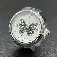 Angesagter Fingerring-Uhr, Damen-Zifferblatt Quarz-Fingerring-Uhr mit Schmetterling, Elastischer Mini-Vintage-Uhrring