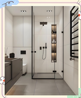 Cabine de douche coulissante carrée sans cadre moderne avec verre trempé et plateau circulaire en pierre artificielle - Conception portable pour usage hôtelier