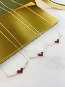 Xinfly 18K Gold Heart Cut <b>Ruby</b> Pendant <b>Necklace</b> Curved Row Diamond Setting Dainty Fine Jewelry Gift for Ladies Anniversary - Product Image 3