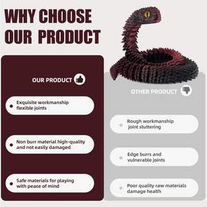 24 pulgadas 60cm creativo divertido negro rojo serpiente víbora modelo 3D impreso articulado Animal ornamento plástico Festival regalo para amigos - Product Image 5