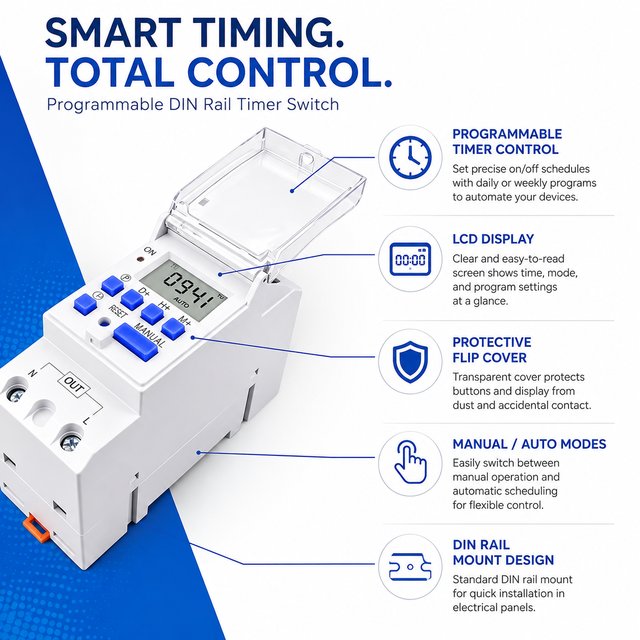 30A IP65 60Hz 1NO 1NC Din Rail Single Phase Weekly 7 Days Programmable Battery Powered Digital Time Switch Relay Timer