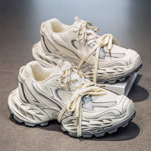 Chunky Dad Shoes <b>Men</b> Mesh Breathable Casual Sports Shoes Low <b>Heel</b> Solid Color Front Laces Platform Shoes Leisure Style - Product Image 1