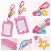Étui pour photocards Kpop en cuir PU avec dragonne, breloque étoile, couleur bonbon, porte-badge, cadeau Kawaii pour fans, porte-clés, vente en gros