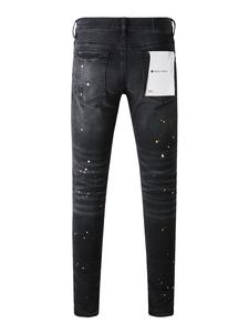 Nouveau <span class=keywords><strong>jean</strong></span> vintage coupe bootcut noir pour homme, effet <span class=keywords><strong>tache</strong></span>, trous et graffitis, coupe slim élastique - Product Image 2