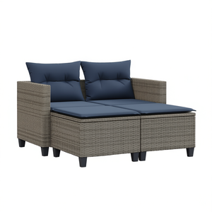 Sofá de Ratán Sintético Gris de 2 Plazas para Patio con Taburetes, Muebles de Jardín para Exteriores, Diseño Contemporáneo - Product Image 1