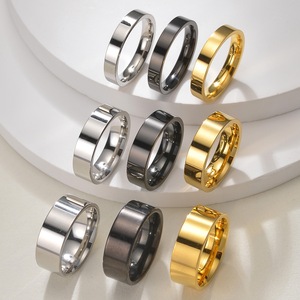 Anello Semplice da Uomo in Acciaio Inossidabile 316, Gioiello per Coppie Placcato Oro 18K, Lucidato a Specchio, 4MM 6MM 8MM, Anello Lucido all'Ingrosso - Product Image 1