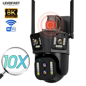 LEVOFAST kamera keamanan nirkabel pelacakan otomatis, kamera CCTV 8K HD 10X perbesaran optik 16mp empat lensa IP