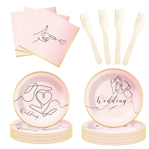 Juego de vajilla desechable para boda DAMAI, platos de papel rosa con diseño dorado para despedida de soltera, suministros para fiesta, para 8 personas - Product Image 4