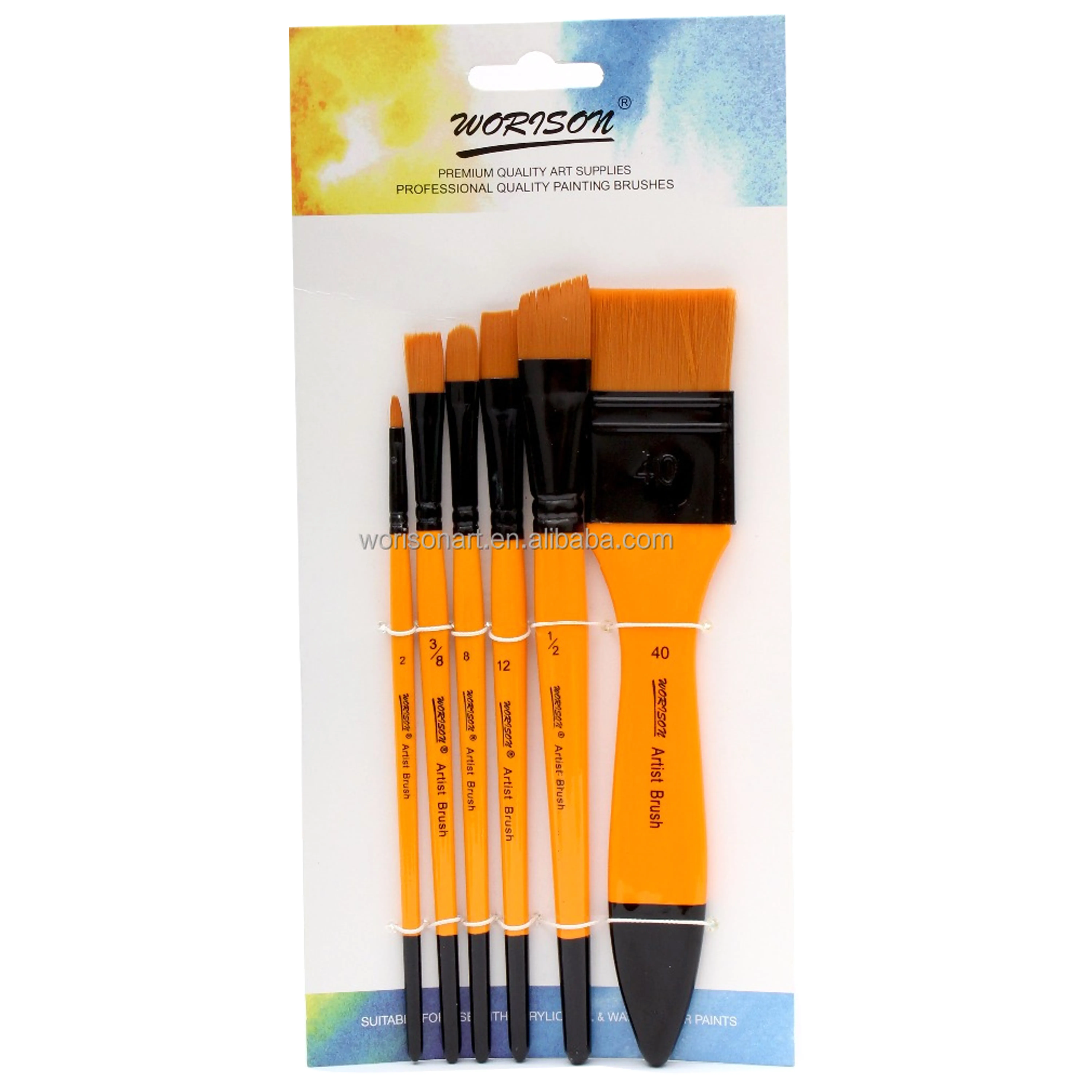 6pcs orange artist paint brush nylon hair set for watercolor acrylic oil painting art paint brushes drawing art supplies