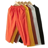 Заводская поставка, женские брюки до щиколотки из хлопка и льна, летняя праздничная одежда, Дышащие Удобные однотонные брюки-Капри