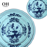Service de vaisselle de luxe en céramique et porcelaine, motif bleu encre, style vintage, écologique, pour mariage, personnalisable, en porcelaine fine américaine