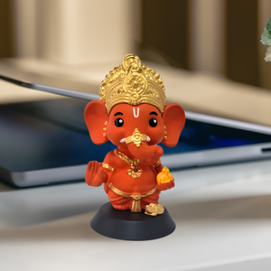 Hand-Painted Ganesha Idol Kesari Finish Spiritual Decorative Showpiece for <b>Home</b> <b>Temple</b>, Office Desk, Car Dashboard & Gift - Product Image 2