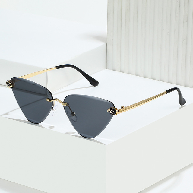 DL Glasses Rimless Triangle Sunglasses Gold Metal Frame Gradient Grey Shades PC New Fashion Female Eyewear 2024