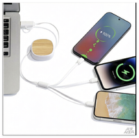 Kabel Pengisi Daya USB Multifungsi 6-in-1 Retraktil Putih Baru dengan Logo Cetak Kustom untuk Hadiah Promosi