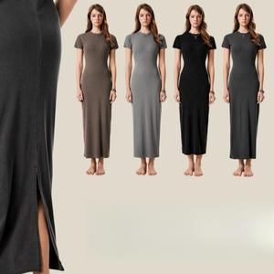 Abito Lungo da <span class=keywords><strong>Donna</strong></span> Lavorato a Maglia 275g ad Alta Elasticità con Design del Marchio Personalizzato, Vestibilità Aderente, Gonna a Tubino in Cotone Lavaggio Acido <span class=keywords><strong>Vintage</strong></span> - Product Image 4