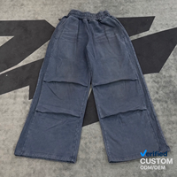Celana Sweatpants Acid Wash Kaki Lebar Grosir Custom, Streetwear Pinggang Tinggi Bergaris Oversize