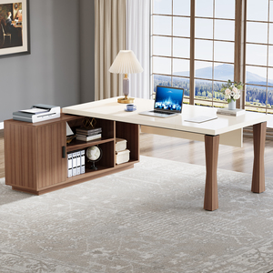 Mesa de oficina Ceo de lujo moderna de madera Mdf de gama alta Modular blanco y nogal <span class=keywords><strong>escritorio</strong></span> para Ejecutivo Comercial y muebles para el hogar - Product Image 4