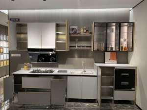 Gabinete <span class=keywords><strong>de</strong></span> Cocina <span class=keywords><strong>de</strong></span> Acero Inoxidable Ecológico y Resistente al Fuego, Diseño Moderno, Fregadero con Tratamiento <span class=keywords><strong>de</strong></span> Superficie <span class=keywords><strong>de</strong></span> PVC/Laca para Cocina - Product Image 1