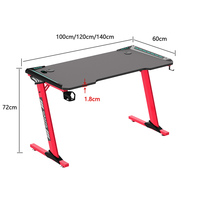 Bureau de jeu en forme de Z avec éclairage LED et surface en bois, poste de travail ergonomique pour joueurs avec porte-gobelet pour la maison ou le bureau