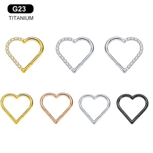 G23 <b>Titanium</b> Heart Seamless <b>Ring</b> with CZ or Plain Design | Hypoallergenic Hinged Clicker for Daith Septum Cartilage Piercing - Product Image 1