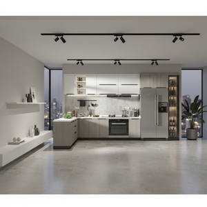 Ensemble d'armoires de cuisine en mélamine en forme de L, design contemporain moderne, personnalisable, AIS 48 heures, pour appartement, fabriqué en Chine - Product Image 1