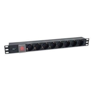 Regleta de alimentación para rack de 19 pulgadas, 1U, 8 tomas, incluye interruptor y cable IEC 14, ideal para UPS. * - Product Image 1