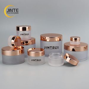Wholesale Cosmetics Lip Body Scrub Packaging 1oz 2oz 4oz 5oz 6oz 8oz Luxury PETG Plastic Cream Frosted Jar With Rose Gold lids