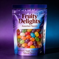MOQ 100 stuks, voedselveilige, op maat bedrukte, gegalvaniseerde, hersluitbare zipzakken voor verpakkingen van regenboog fruit snoep.