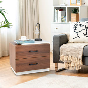 DB Table de chevet de luxe moderne avec 2 tiroirs Mobilier de chambre à coucher à panneaux en chêne pour appartement Style Midcentury pour chambre et salon - Product Image 2