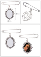 DIY Yüksek Kaliteli Moda Metal Fotoğraf Charm Gümüş Tipo Baskılı Broşlar Ekler Boş Pin Düğün Buketi