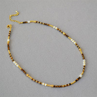 SP Style Minimaliste Oeil de Tigre Pierre Mère Shell Perle Naturelle Collier Ras Du Cou pour les Femmes
