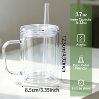 Gobelet en plastique à double paroi de 17 oz, type boule à neige, avec poignée, trou au fond avec bouchon en silicone, remplissable, pour paillettes DIY, avec couvercle à paille