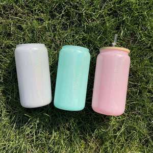 Bouteille en verre à paillettes arc-en-ciel (bleu, rose, blanc, argent, violet) de 15oz, 16oz, 20oz avec couvercles et pailles pour impression DIY - Product Image 3