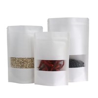 Stand up White Kraft Paper Reclosable Ziplock Plain Heat Sealable Food Packaging Doypack Pouches Bags With Matte Window
