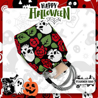 Tas Selempang Rajut Motif Tengkorak Mawar Gaya Halloween 2026, Kasual, Kapasitas Besar, Fashion Wanita, Ringan