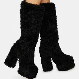 Bottes en fourrure douces et confortables, à enfiler, en peluche, pour l'hiver et l'automne, pour femmes, chaudes, hauteur genou, talon épais, taille personnalisée 43, antidérapantes - Product Image 2