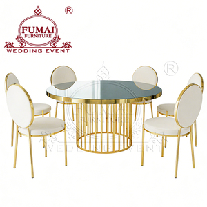 Mesas redondas de acero inoxidable con base de acero inoxidable y tablero de vidrio para eventos y fiestas en hoteles. - Product Image 5