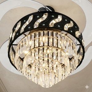 Modern <b>LED</b> <b>Ceiling</b> Fan with <b>Crystal</b> Chandelier Retractable Blades Remote Control Silent Motor Luxury Home Decor - Product Image 2