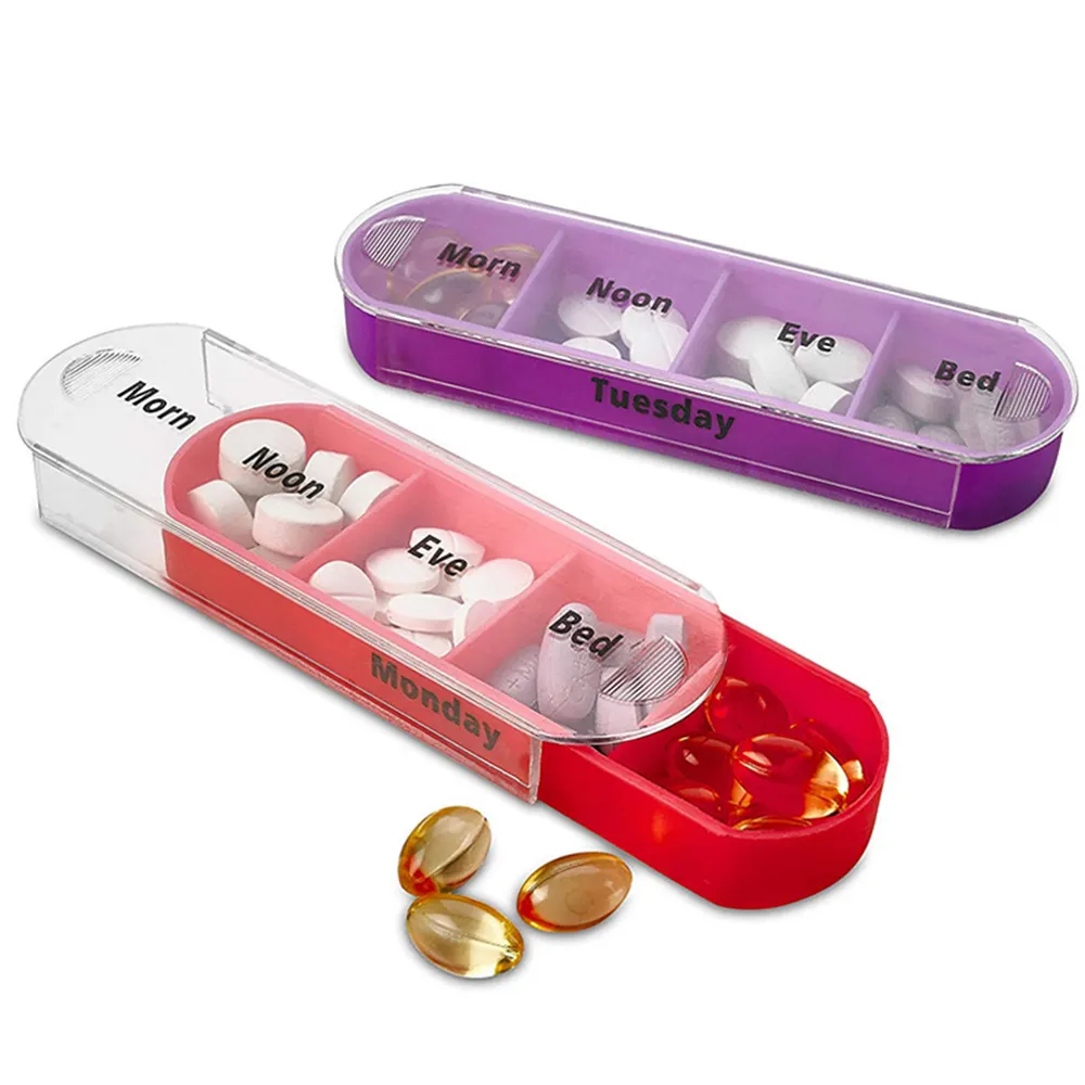 Weekly 7 Days Pill Box 28 Compartments Pill Organizer Plastic Medicine Storage