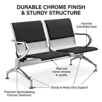 Chaise d'attente 2 places en PVC avec coussin, accoudoirs en acier chromé laminé à froid, dossier perforé, pour hôpital, aéroport, clinique, siège à poutre, vente en gros