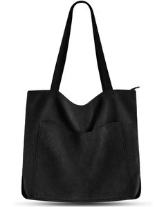 Reusable Solid Color Corduroy Tote <b>Bag</b> <b>Long</b> Handle Portable Personalized Zipper Closure Handbag Advertising Shopping <b>Bag</b> - Product Image 5