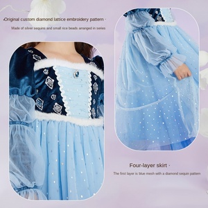Abito da Principessa Regina del Ghiaccio per Bambine Hidehanky, Autunno/Inverno, in Velluto Vintage con Perline, Maniche a Sbuffo, Lunghezza alla Caviglia, Stile Impero ODM - Product Image 3