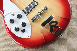 Bajo eléctrico Flyoung Cherry Sunburst para zurdos con 4 cuerdas y cuerpo semi-hueco - Product Image 3