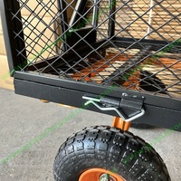 Chariot de jardin pliable à quatre roues, fermé, en métal robuste, avec benne basculante en maille pour outils