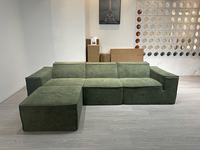 Canapé convertible compressible en forme de L, style Tofu Block, moderne, en velours vert olive, avec ottoman, pour salon