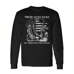 Su vida fue breve pero su impacto fue infinito, camiseta de manga larga unisex para adultos, diseño de bandera de EE. UU. del Día de los Caídos - Product Image 2